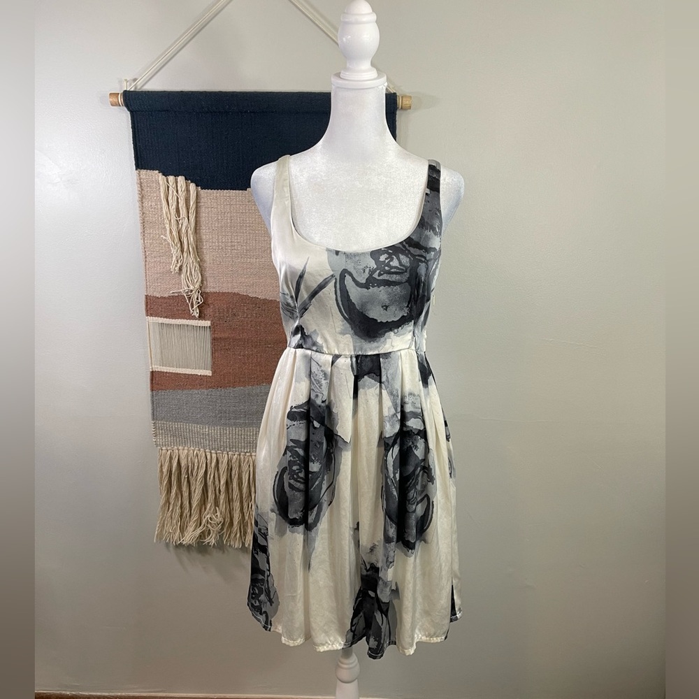 Vintage BB Dakota Ink Floral Sleeveless A Line Mini 100% Silk Dress Preppy Y2K 6